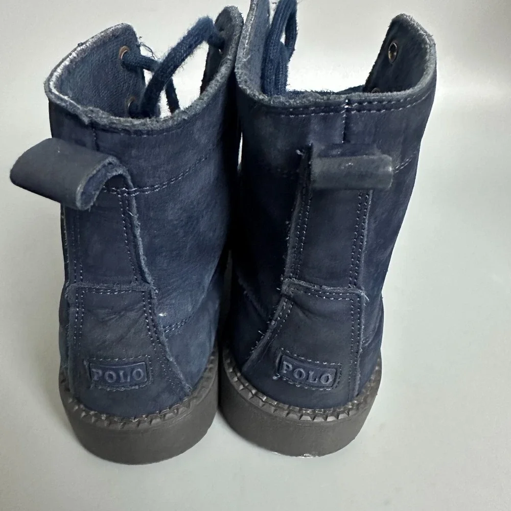 Polo Ralph Lauren Ranger Hi II Navy Blue Leather Polo Bear Boots Boys Size 2